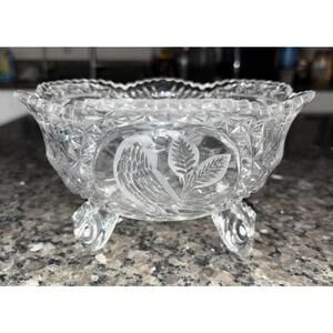 Vintage Hofbauer Byrdes Crystal Bowl, Discontinued 7” Dia. Bonus! Matching Bell!